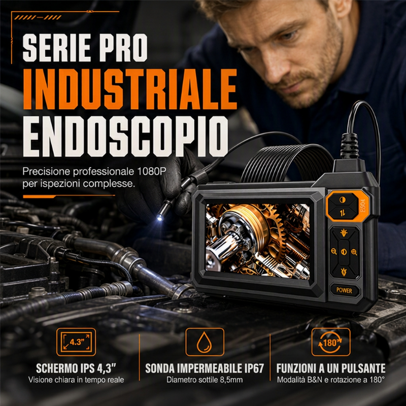 🔍 SCONTO DEL 50% A TEMPO LIMITATO! ⚡Endoscopio ispettivo HD – Schermo IPS, Sonda impermeabile IP67 ✨