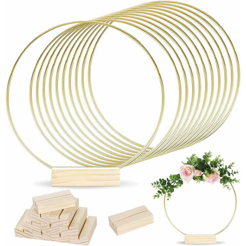 🌸 Sconto del 50%!✨ Cerchio decorativo color oro con supporto in legno – Centrotavola personalabile con filo luminoso a LED, design riutilizzabile per fiori, nastri e piante verdi – Elegante oggetto in ferro e pino per eventi e decorazioni quotidiane 🎀