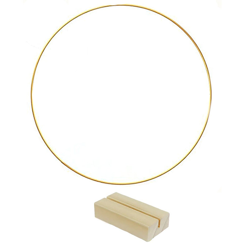 🌸 Sconto del 50%!✨ Cerchio decorativo color oro con supporto in legno – Centrotavola personalabile con filo luminoso a LED, design riutilizzabile per fiori, nastri e piante verdi – Elegante oggetto in ferro e pino per eventi e decorazioni quotidiane 🎀