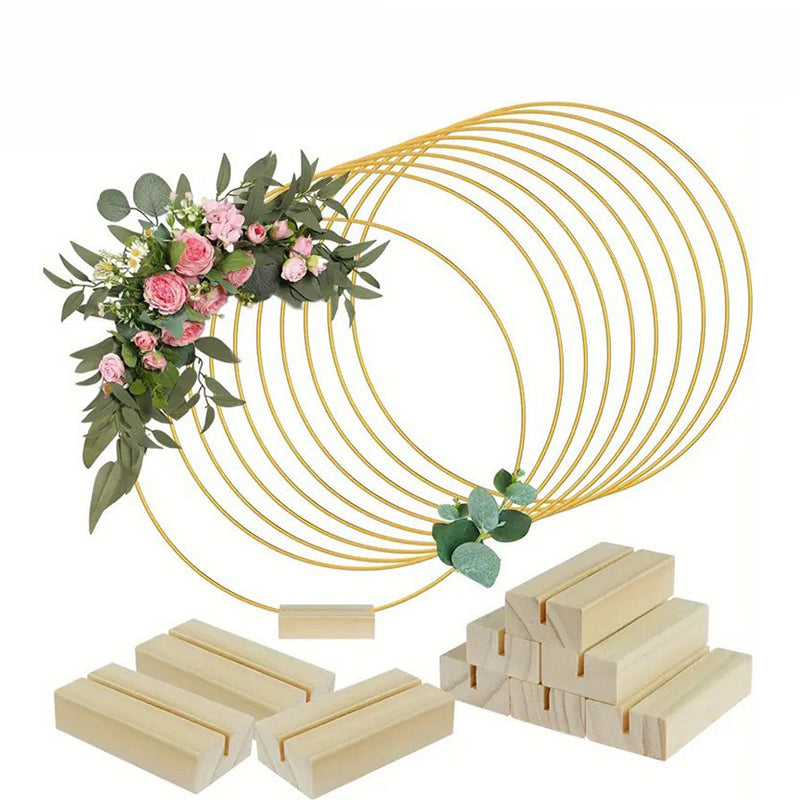 🌸 Sconto del 50%!✨ Cerchio decorativo color oro con supporto in legno – Centrotavola personalabile con filo luminoso a LED, design riutilizzabile per fiori, nastri e piante verdi – Elegante oggetto in ferro e pino per eventi e decorazioni quotidiane 🎀