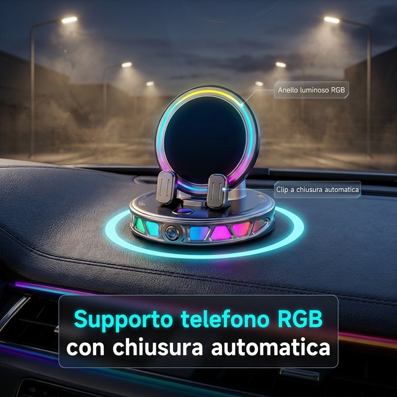 Supporto RGB per telefono da auto con ricarica wireless