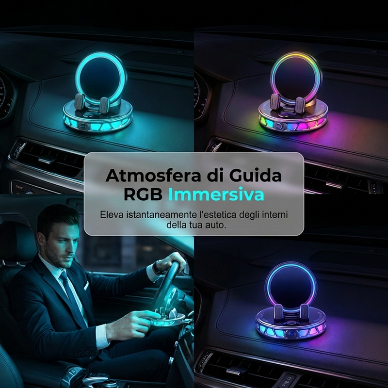 Supporto RGB per telefono da auto con ricarica wireless