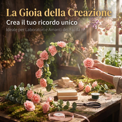 🌸 Sconto del 50%!✨ Cerchio decorativo color oro con supporto in legno – Centrotavola personalabile con filo luminoso a LED, design riutilizzabile per fiori, nastri e piante verdi – Elegante oggetto in ferro e pino per eventi e decorazioni quotidiane 🎀