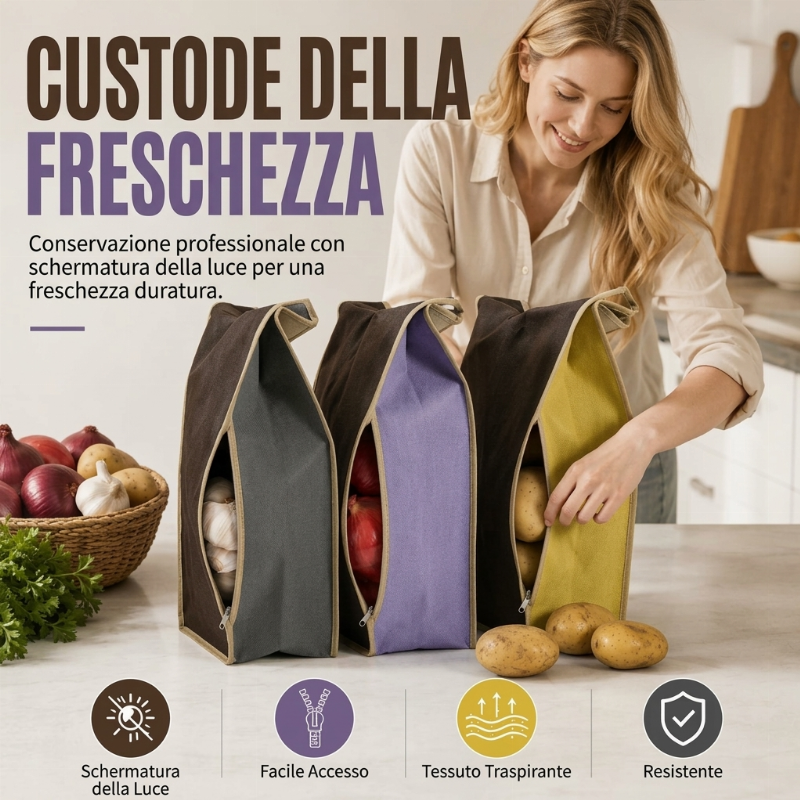 🥔✨ Borsa Porta Patate in Tessuto Non Tessuto di Grande Capacità – Ideale per Conservare Patate, Cipolle e Verdure