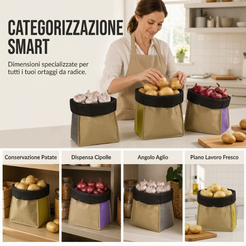 🥔✨ Borsa Porta Patate in Tessuto Non Tessuto di Grande Capacità – Ideale per Conservare Patate, Cipolle e Verdure
