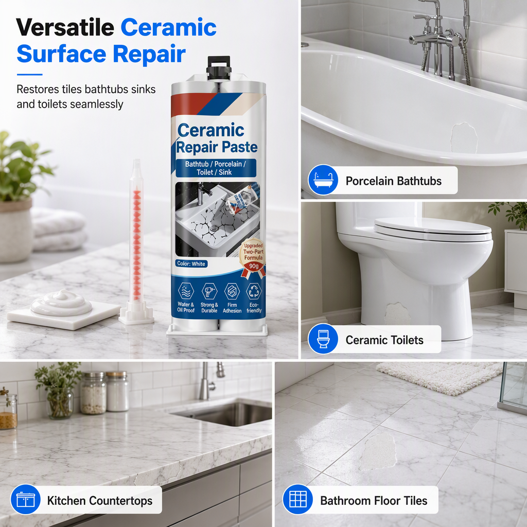 🛁🧱 Pasta riparatrice per piastrelle in ceramica – Asciugatura rapida, stucco per crepe e scheggiature – Resina epossidica impermeabile per lavandini, piastrelle e marmo 🛠️