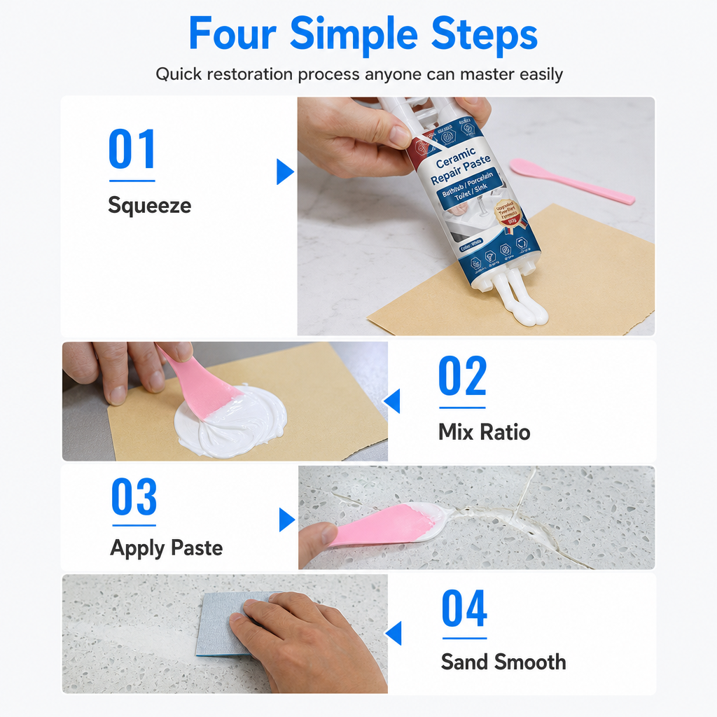 🛁🧱 Pasta riparatrice per piastrelle in ceramica – Asciugatura rapida, stucco per crepe e scheggiature – Resina epossidica impermeabile per lavandini, piastrelle e marmo 🛠️