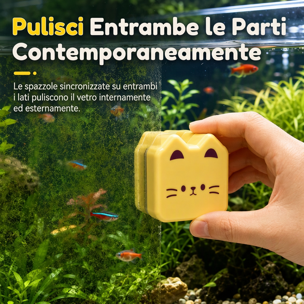 Pulitore Magnetico Doppio per Vetri di Acquario
