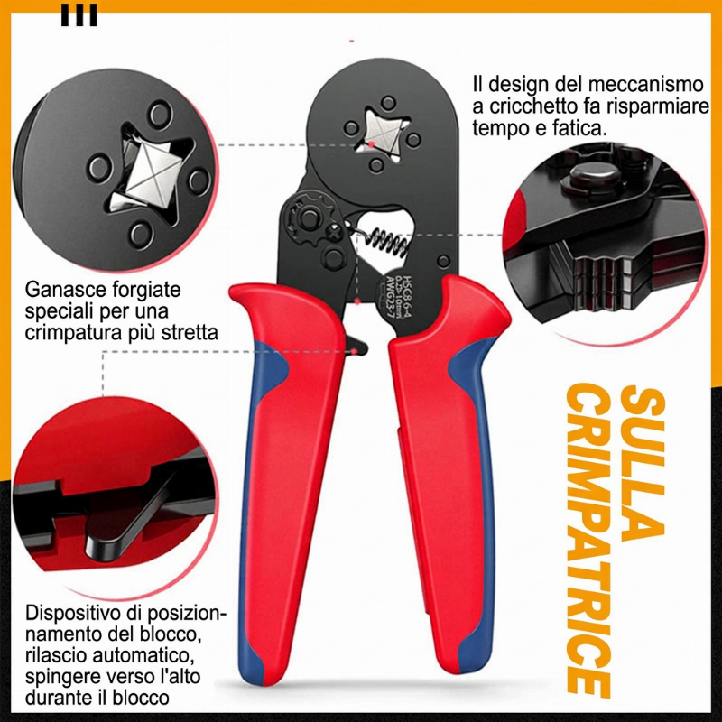 🎊 SUBITO -50%! Set di Crimpatrici per Terminali Tubolari a Cricchetto – Utensile per Crimpare i Fili Ergonomico e Auto-Regolabile per Progetti di Cablaggio Elettrico