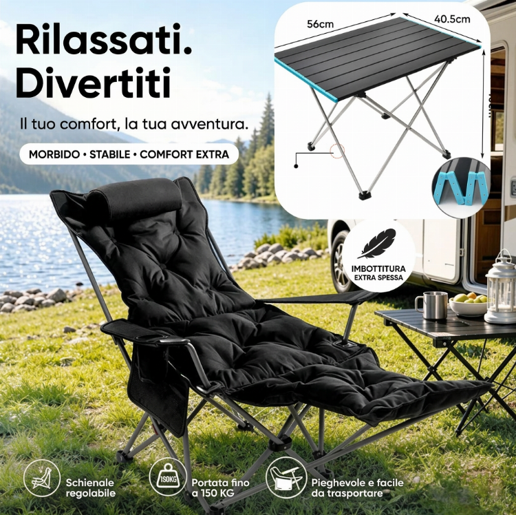 🪑 Sedia pieghevole regolabile portatile per esterni – Leggera, stabile e versatile – Ideale per giardino, campeggio, spiaggia o terrazza – Trasporto e montaggio semplici 🏕️✨