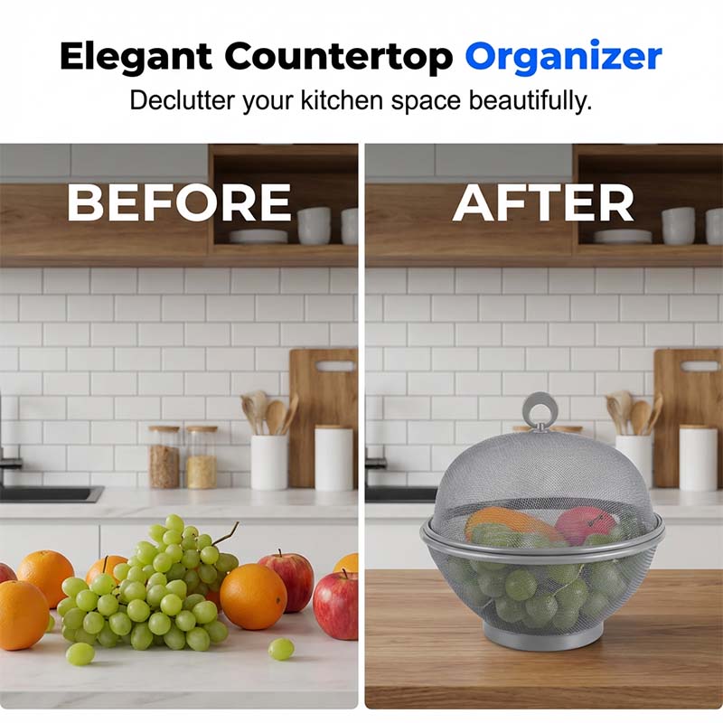 🧺Cestino per Frutta con Coperchio 🍎 Scolapasta 2 in 1, Rete Metallica Traspirante per Frutta e Verdura