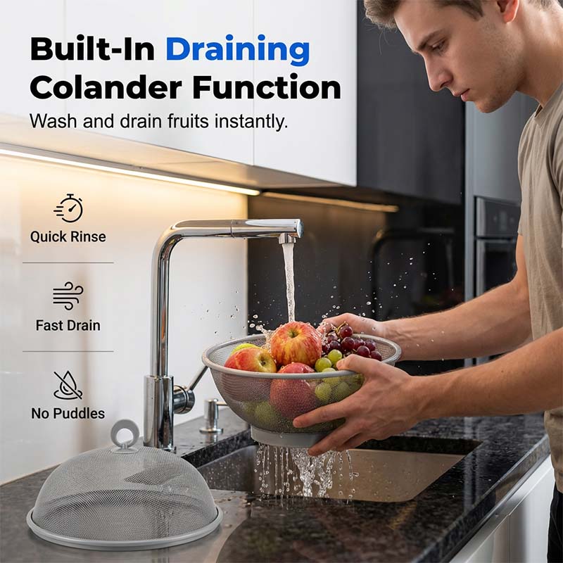 🧺Cestino per Frutta con Coperchio 🍎 Scolapasta 2 in 1, Rete Metallica Traspirante per Frutta e Verdura
