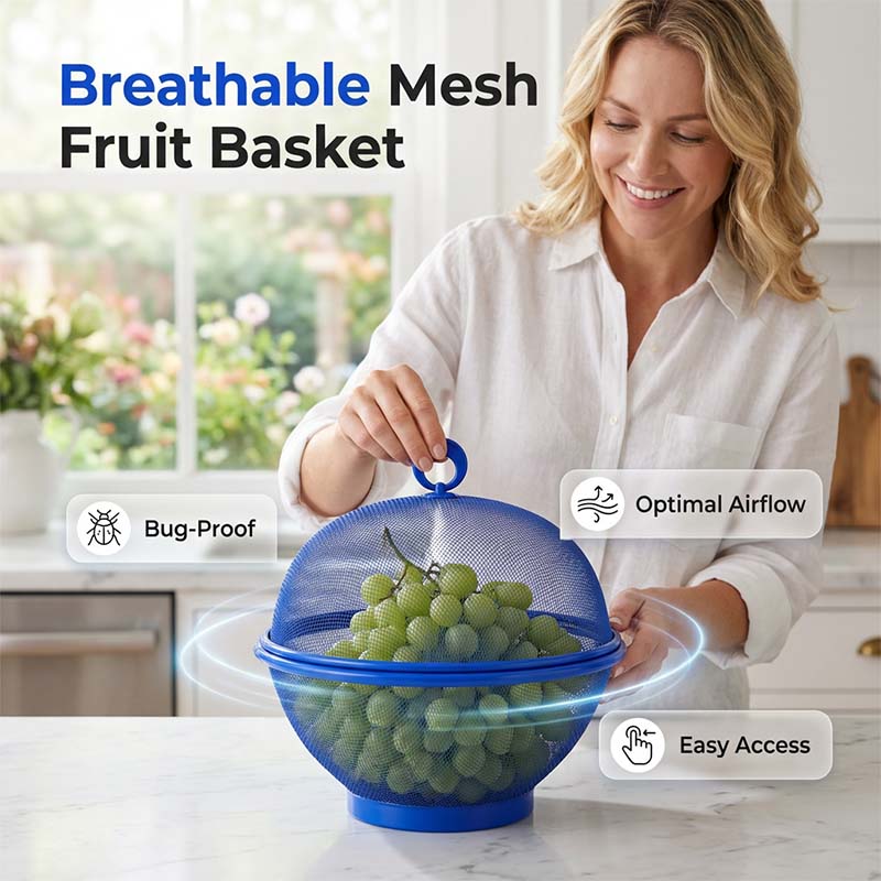 🧺Cestino per Frutta con Coperchio 🍎 Scolapasta 2 in 1, Rete Metallica Traspirante per Frutta e Verdura