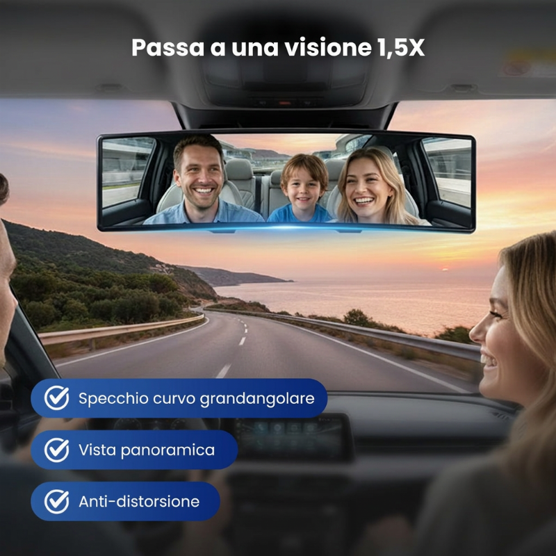 🚗👁️ Specchietto retrovisore esterno curvo ampio per auto – Visione grandangolare, installazione facile e universale (Guida sicura con migliore visibilità !)
