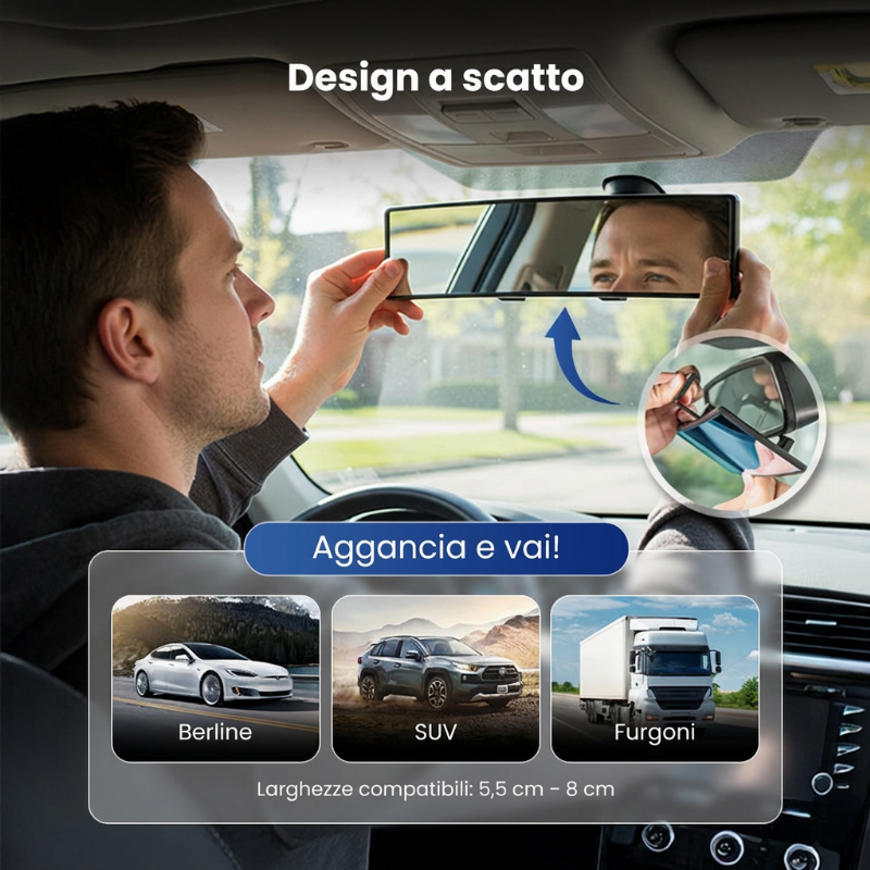 🚗👁️ Specchietto retrovisore esterno curvo ampio per auto – Visione grandangolare, installazione facile e universale (Guida sicura con migliore visibilità !)