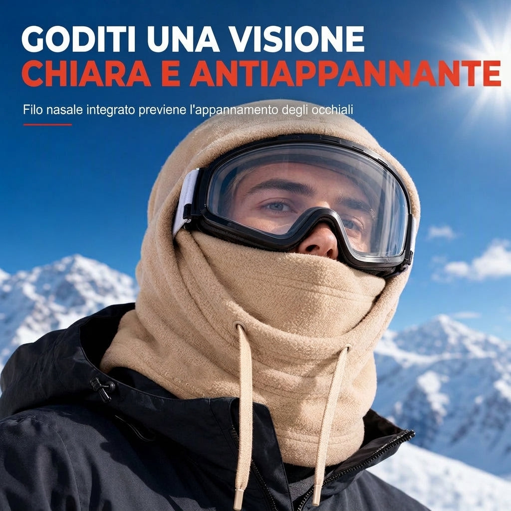 Cappello Invernale 3 in 1 antivento e termico, scaldacollo, proteggi viso e orecchie, Balaclava Invernale per Uomo e Donna, Copertura Viso Calda per Sci e Ciclismo all'Aperto, Copricapo oftenile in pile per Clima Freddo