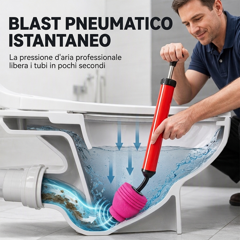 💥 Sblocca-Scarichi ad Alta Pressione per WC e Tubature – Aria Compressa, Nessun Chimico ✨