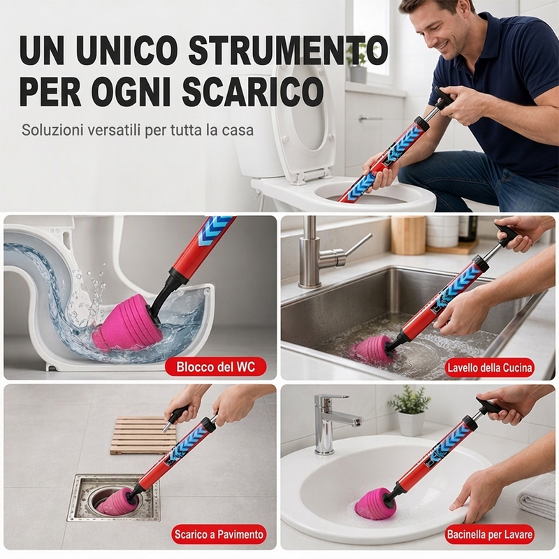 💥 Sblocca-Scarichi ad Alta Pressione per WC e Tubature – Aria Compressa, Nessun Chimico ✨