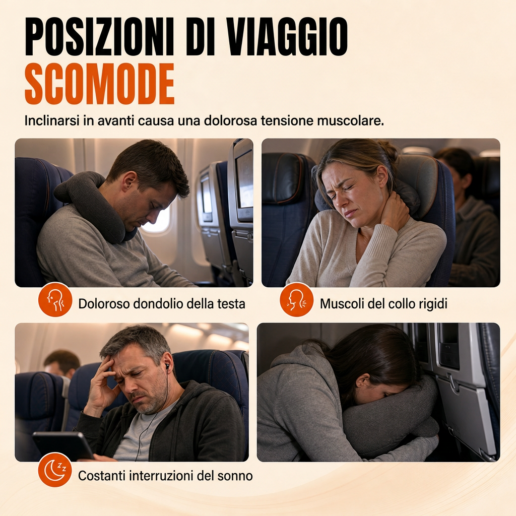 Set di cuscino da viaggio in memory foam integrato e maschera per il sonno oscurante 3D per supporto cervicale durante il viaggio