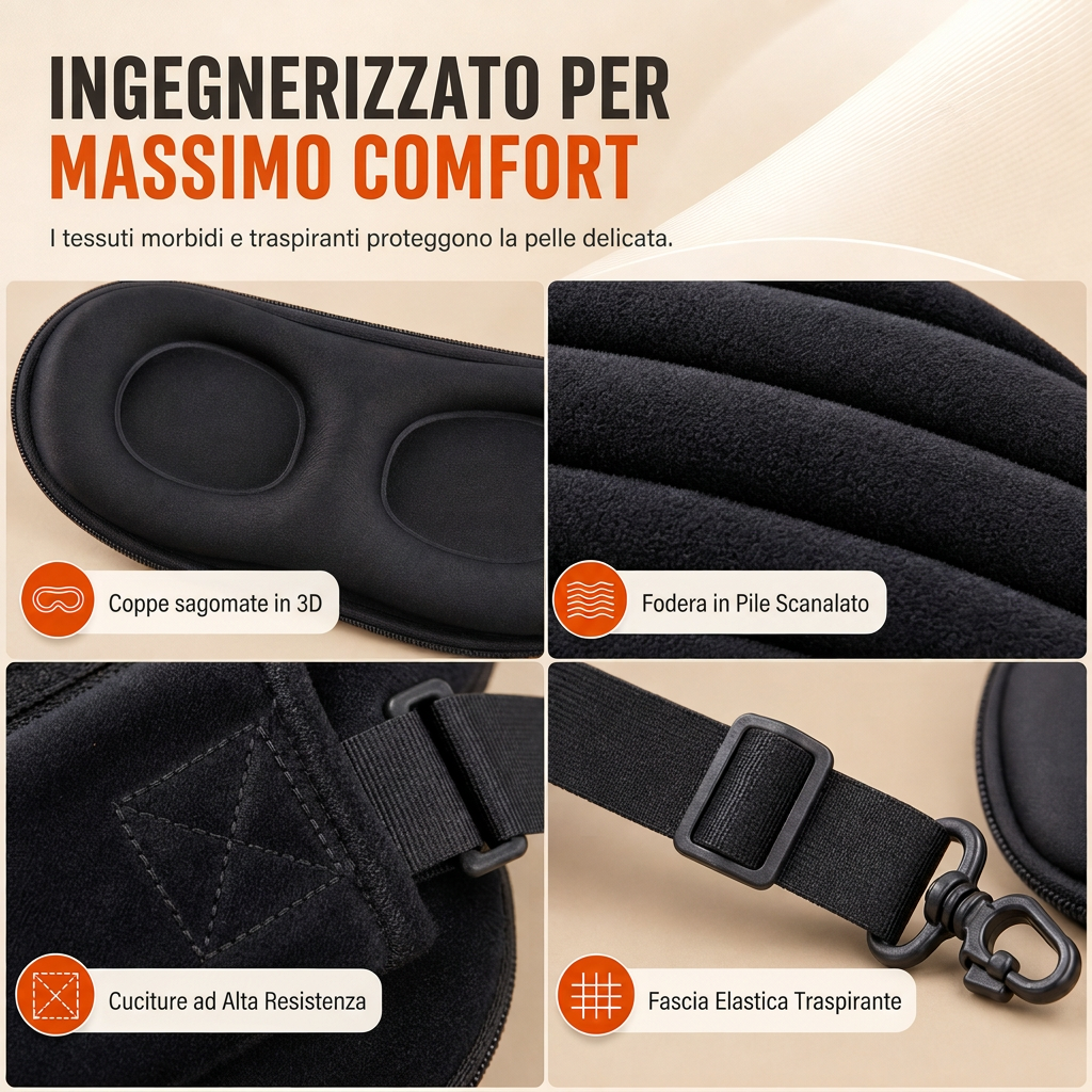 Set di cuscino da viaggio in memory foam integrato e maschera per il sonno oscurante 3D per supporto cervicale durante il viaggio