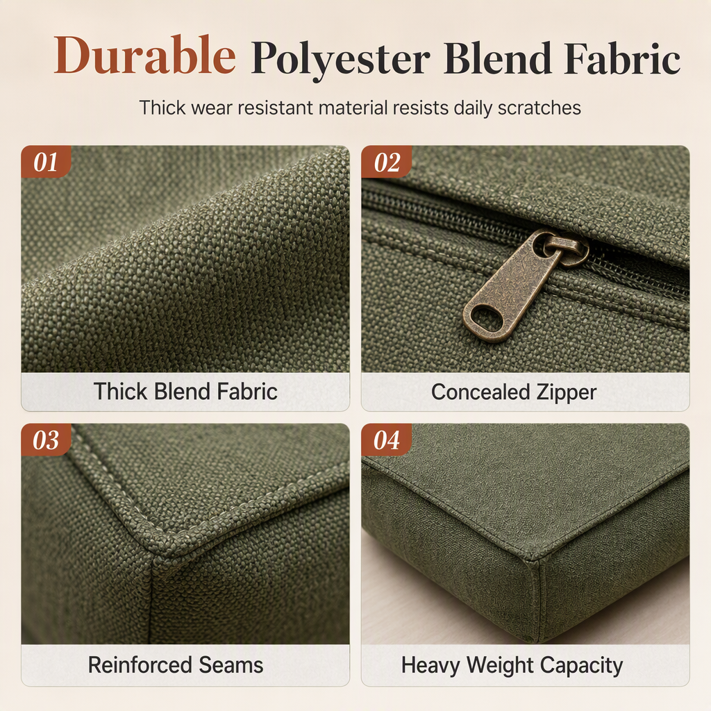 🧺Fodera per sgabello contenitore: riempibile con indumenti, portata 100 kg, cerniera larga, lavabile, 45x45x23 cm