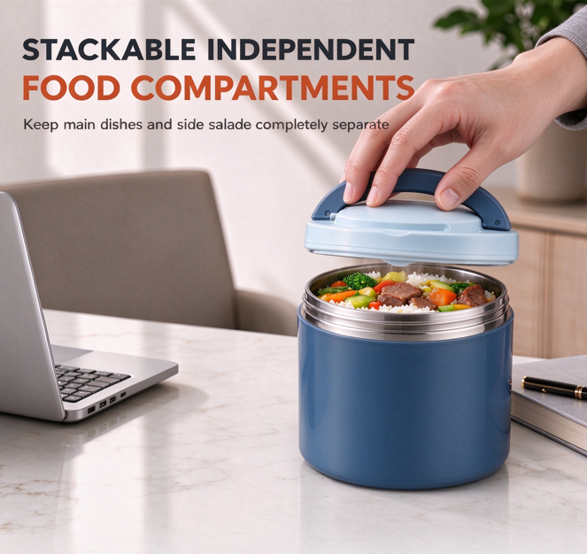 ⏳Offerta a tempo limitato ⏰Portapranzo isolato in acciaio inox con coperchio, impilabile a più strati, contenitore per alimenti per studenti e lavoratori d'ufficio
