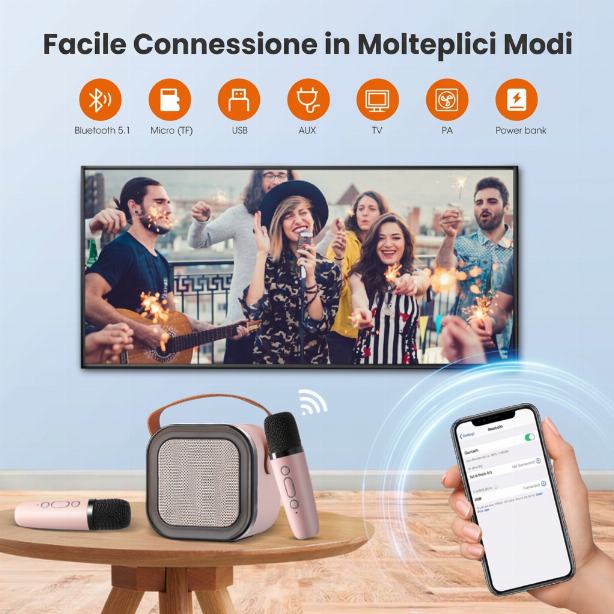 Mini Macchina per Karaoke per Bambini con Microfoni Wireless