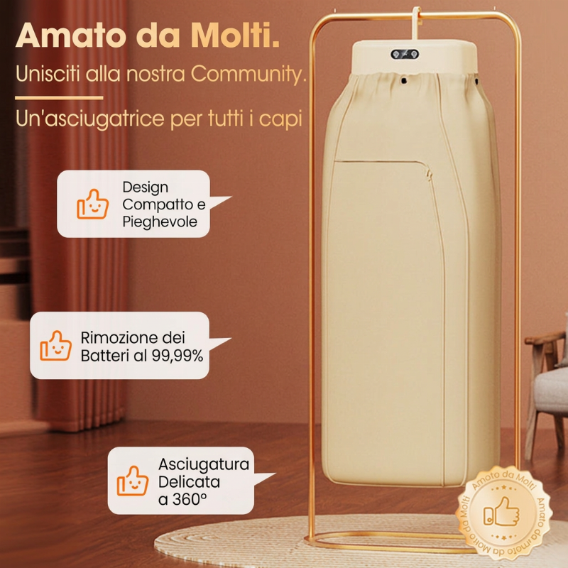 👕💨 Asciugabiancheria portatile – Sconto del 50%! Riscaldamento PTC da 600W, flusso d'aria delicato a 360°, eliminazione del 99,99% dei batteri – asciuga tutto in modo sicuro. ✨
