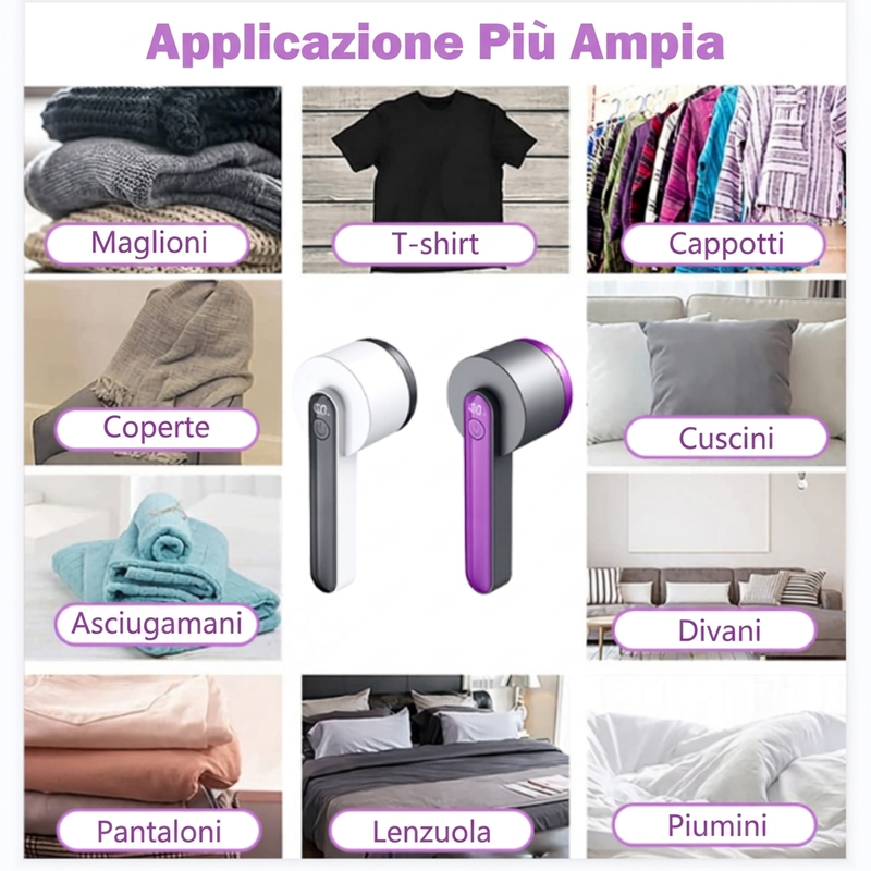 Rimuovi-palline portatile ed efficiente per capi di abbigliamento