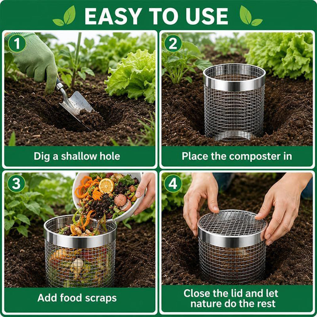 Tubo per compostaggio a lombrichi in acciaio inox per giardini