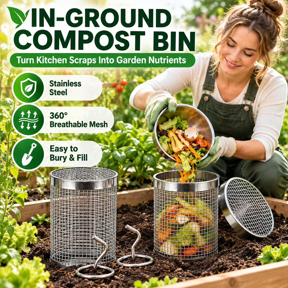 Tubo per compostaggio a lombrichi in acciaio inox per giardini