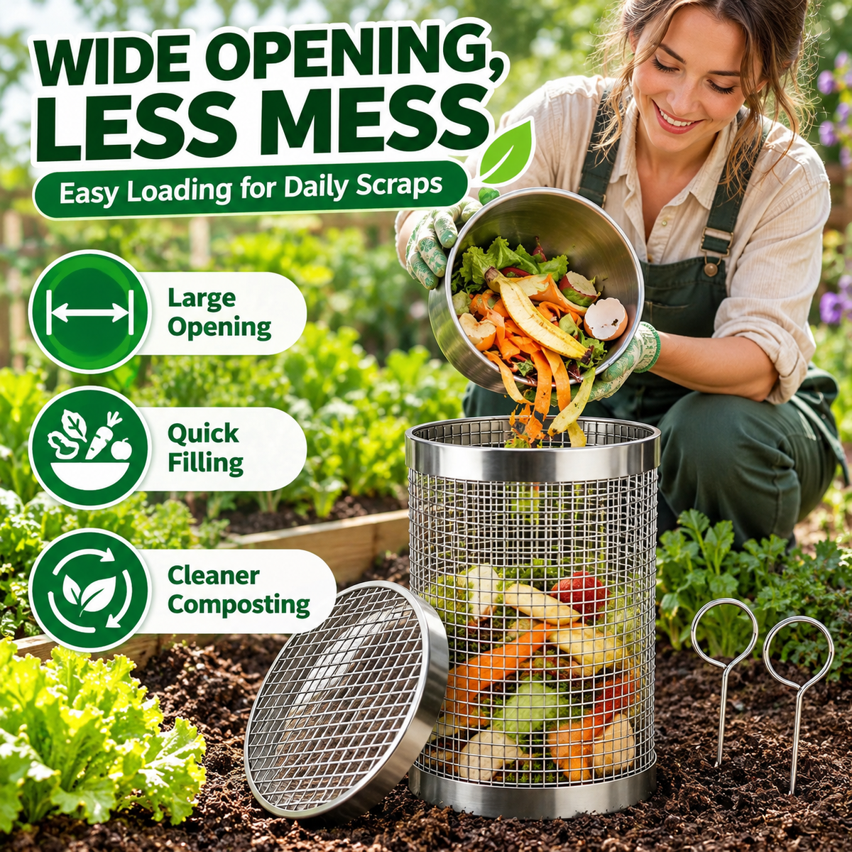 Tubo per compostaggio a lombrichi in acciaio inox per giardini
