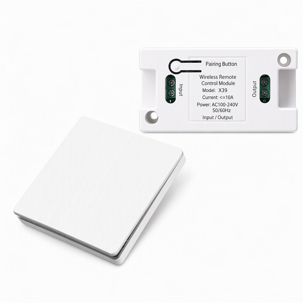Kit interruttore luce wireless senza fili | Interruttore da muro autoadesivo con ricevitore, senza forature, ideale per affitti, comodini e corridoi
