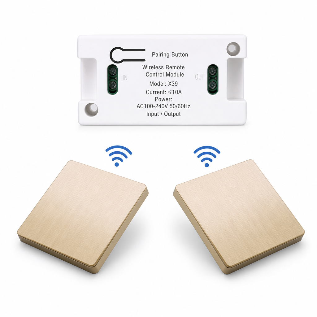Kit interruttore luce wireless senza fili | Interruttore da muro autoadesivo con ricevitore, senza forature, ideale per affitti, comodini e corridoi