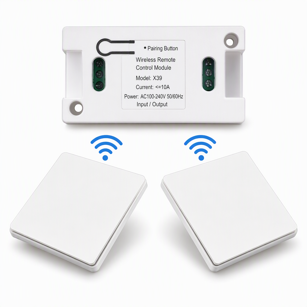 Kit interruttore luce wireless senza fili | Interruttore da muro autoadesivo con ricevitore, senza forature, ideale per affitti, comodini e corridoi