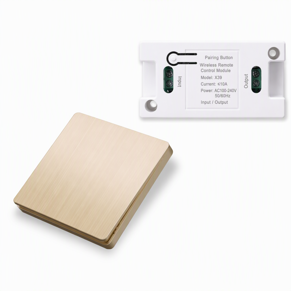 Kit interruttore luce wireless senza fili | Interruttore da muro autoadesivo con ricevitore, senza forature, ideale per affitti, comodini e corridoi
