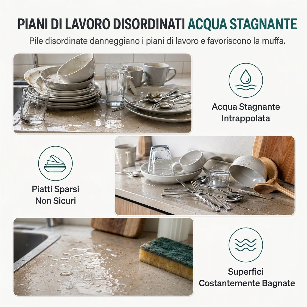 🍽️💧50% DI SCONTO ORA! Scolapiatti in Acciaio Multistrato – Portapiatti Verticale a 2 Livelli con Vassoio Gocciolatoio e Portautensili, Montaggio Senza Attrezzi per Piano di Lavoro della Cucina