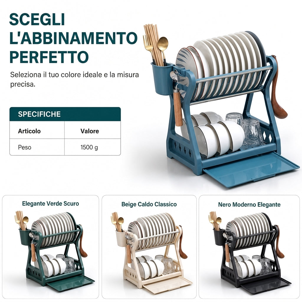 🍽️💧50% DI SCONTO ORA! Scolapiatti in Acciaio Multistrato – Portapiatti Verticale a 2 Livelli con Vassoio Gocciolatoio e Portautensili, Montaggio Senza Attrezzi per Piano di Lavoro della Cucina