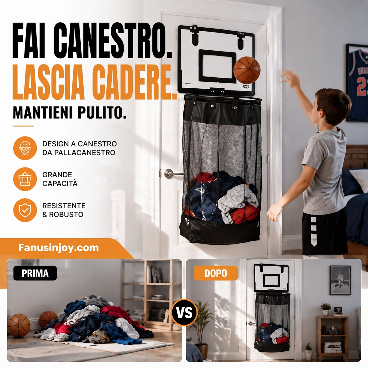 🔥Offerta a tempo limitato! Amerai questo cesto per biancheria!🏀Cesto per biancheria a forma di canestro da basket da appendere alla porta