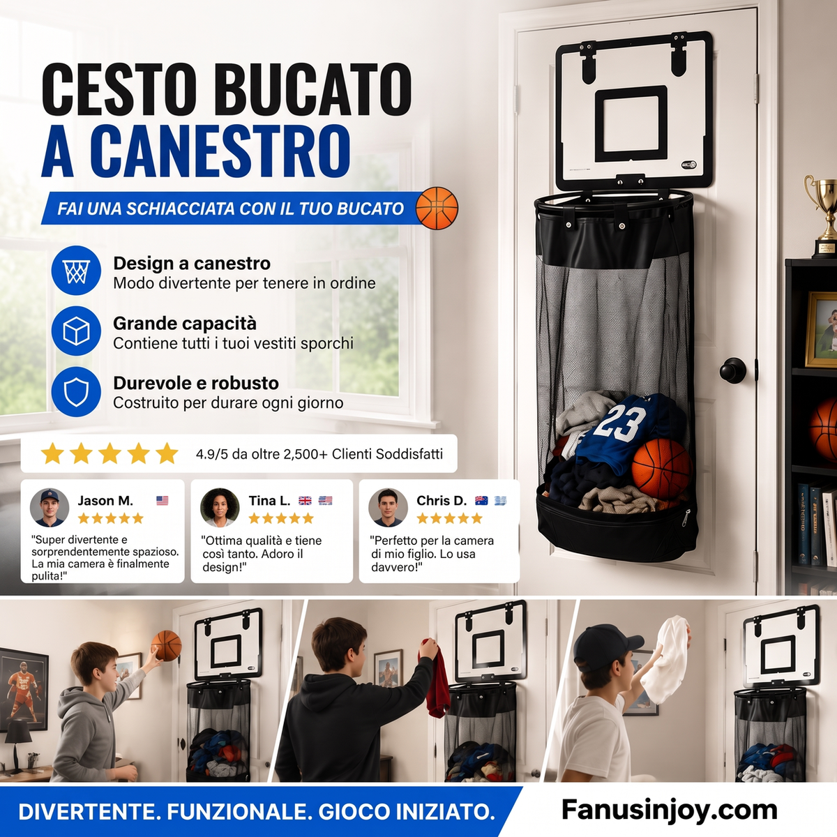 🔥Offerta a tempo limitato! Amerai questo cesto per biancheria!🏀Cesto per biancheria a forma di canestro da basket da appendere alla porta
