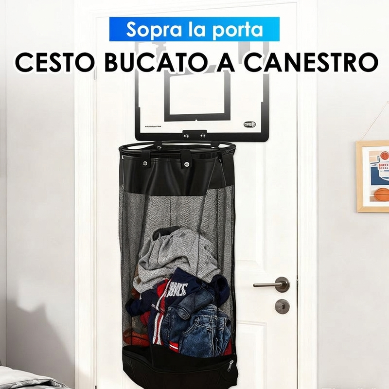 🔥Offerta a tempo limitato! Amerai questo cesto per biancheria!🏀Cesto per biancheria a forma di canestro da basket da appendere alla porta