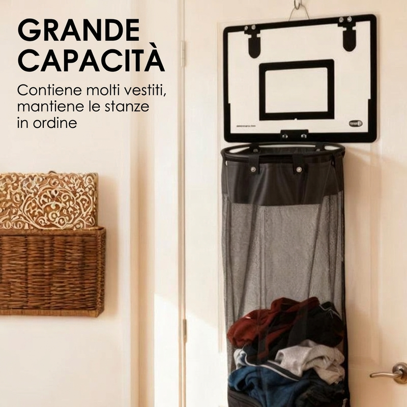 🔥Offerta a tempo limitato! Amerai questo cesto per biancheria!🏀Cesto per biancheria a forma di canestro da basket da appendere alla porta