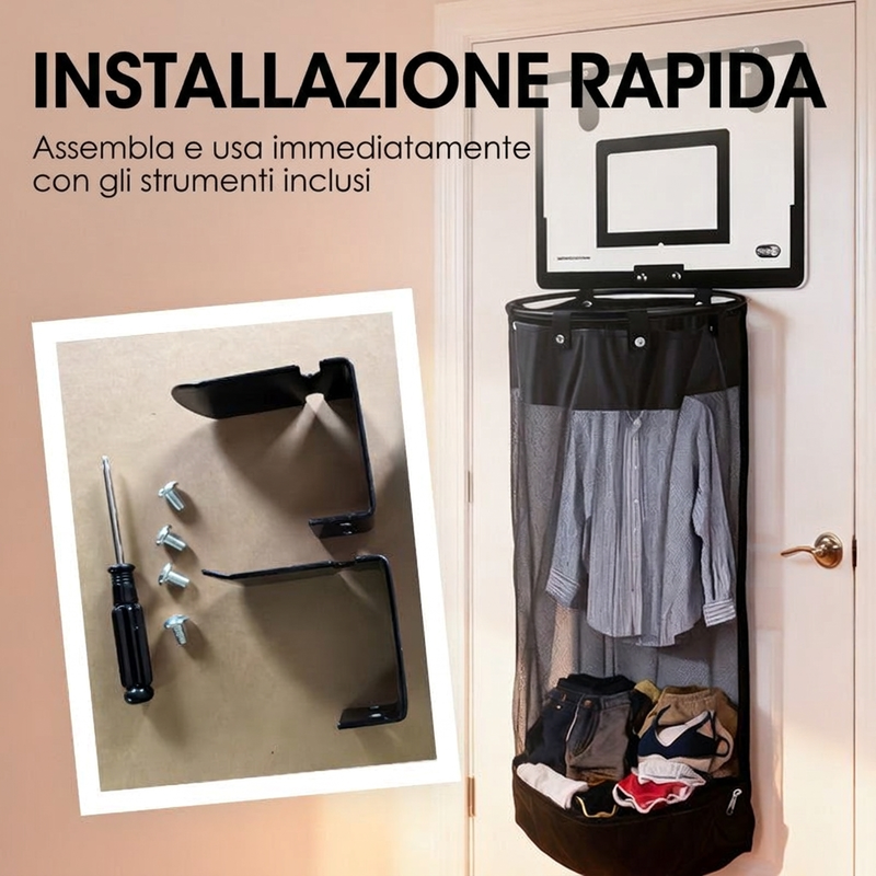 🔥Offerta a tempo limitato! Amerai questo cesto per biancheria!🏀Cesto per biancheria a forma di canestro da basket da appendere alla porta