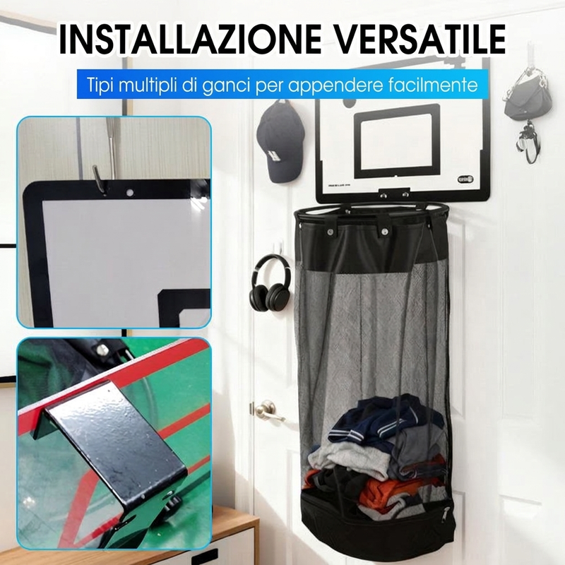 🔥Offerta a tempo limitato! Amerai questo cesto per biancheria!🏀Cesto per biancheria a forma di canestro da basket da appendere alla porta