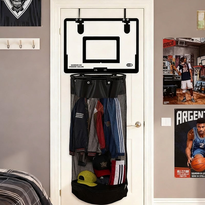 🔥Offerta a tempo limitato! Amerai questo cesto per biancheria!🏀Cesto per biancheria a forma di canestro da basket da appendere alla porta