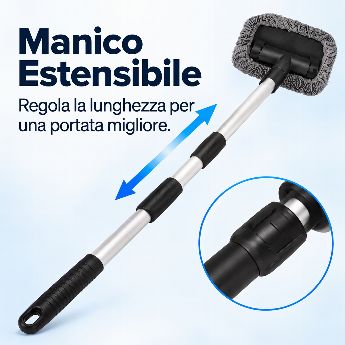 Strumento pulitore per finestre parabrezza estendibile