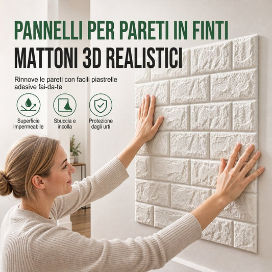 📢📢 50% DI SCONTO🏡Pannelli Murali Autoadesivi 3D – Design Mattone Realistico, Schiuma XPE Impermeabile e Imbottita, 16 Colori e 3 Misure