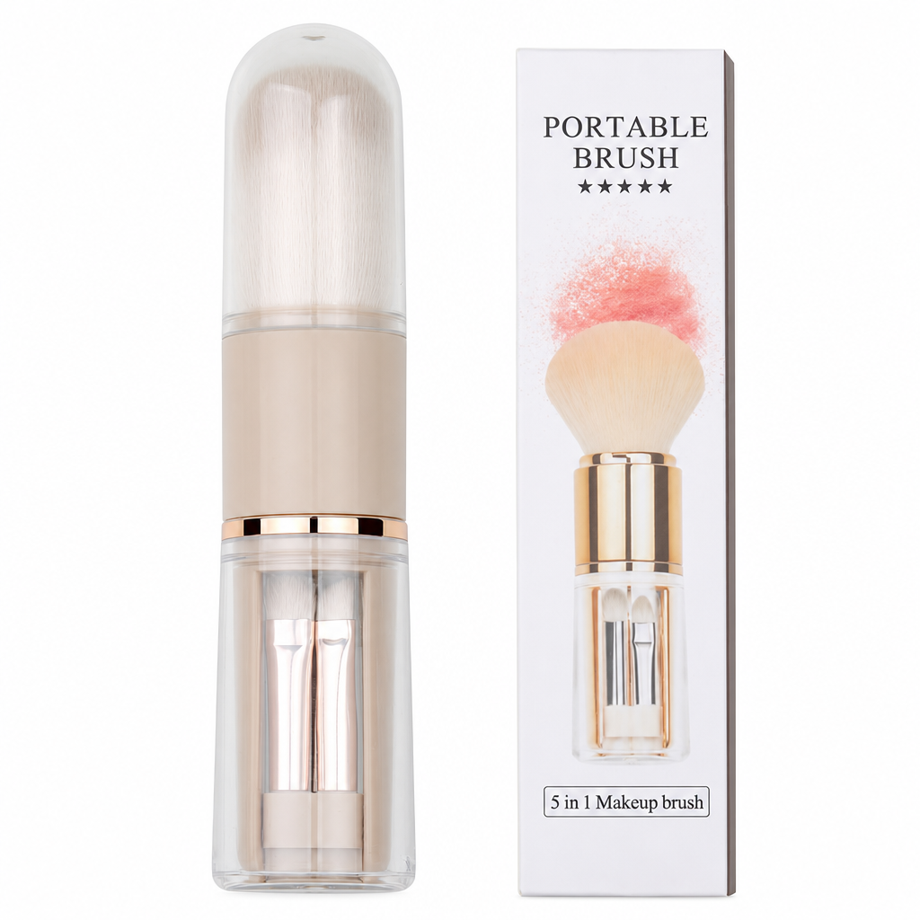 💄 Set Pennelli Trucco da Viaggio Retrattile 5 in 1 & 6 in 1 ✨ | Capsula Antipolvere con Pennello Cipria, Fard & Occhi 👝 | Setole Morbide ad Incastro per Borsa e Ritocchi 🌸