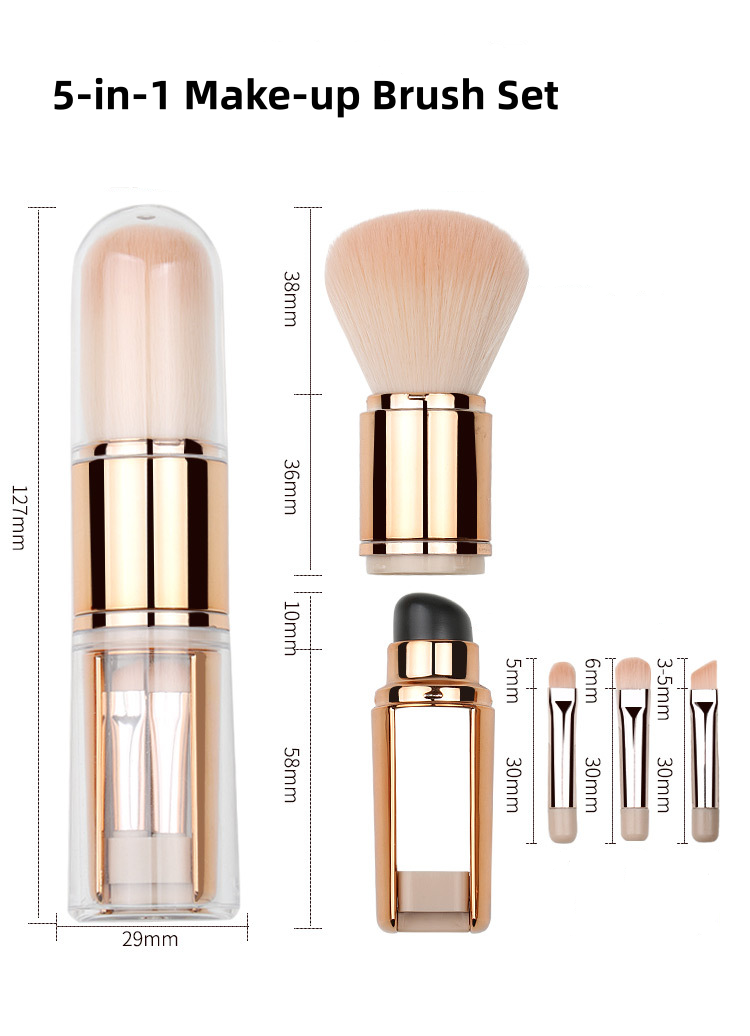 💄 Set Pennelli Trucco da Viaggio Retrattile 5 in 1 & 6 in 1 ✨ | Capsula Antipolvere con Pennello Cipria, Fard & Occhi 👝 | Setole Morbide ad Incastro per Borsa e Ritocchi 🌸