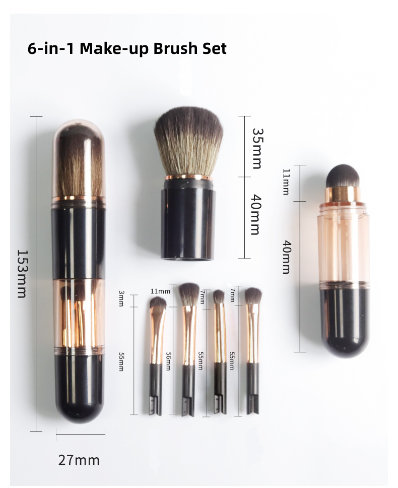 💄 Set Pennelli Trucco da Viaggio Retrattile 5 in 1 & 6 in 1 ✨ | Capsula Antipolvere con Pennello Cipria, Fard & Occhi 👝 | Setole Morbide ad Incastro per Borsa e Ritocchi 🌸